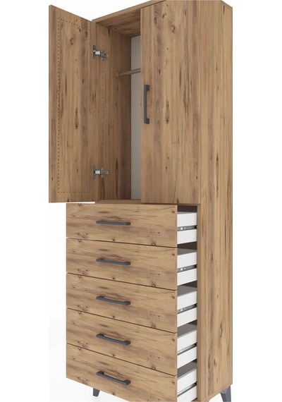 Arges Dolap Tek Raflı 5 Çekmeceli Tek Askılı 60x30x182 Çam-çam Çam Arges Dolap Tek Raflı 5 Çekmeceli Tek Askılı 60x30x182 Çam-çam Çam