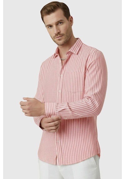 Rizzup Kırmızı Slim Fit %100 Pamuk Çizgili Erkek Gömlek Cepli Yazlık Yeni Sezon Gömlek 2602627