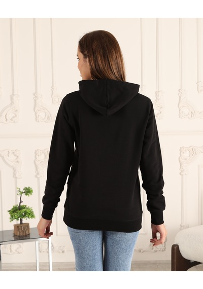 Siyah Renk Baskı Detaylı Unisex Sweatshirt Siyah
