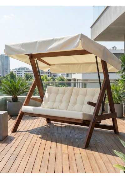 Aida Swings Paris 2000 3 Kişilik Ahşap Bahçe Salıncağı Balkon Teras Salıncağı Şık Tasarımlı Salıncak Krem Aida Swings Paris 2000 3 Kişilik Ahşap Bahçe Salıncağı Balkon Teras Salıncağı Şık Tasarımlı Salıncak Krem