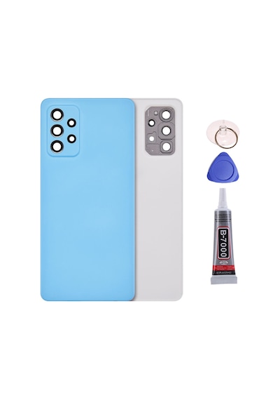 Samsung A72 Kamera Camlı Mavi Uyumlu Arka Kapak Batarya Kapağı Pil Kapağı Yapışkan Ve Sökme Aparatıyla Beraber Full Set Mavi