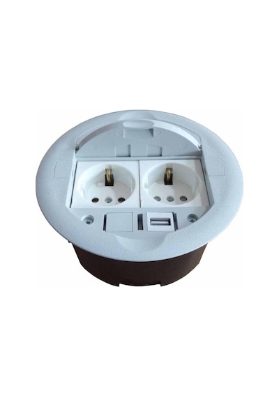 Ne-ad Masa Üstü Priz Kutusu Gömme Tip Gri + 2 Ad. Priz+1 Ad. Usb Geçiş