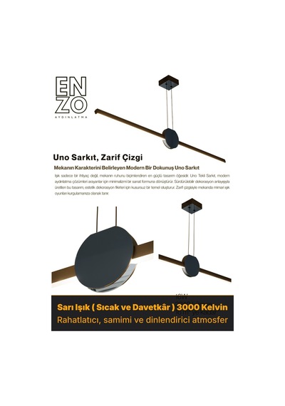 Unos Füme Lineer Sarkıt Avize - Aşağı Işık Sarı Işık