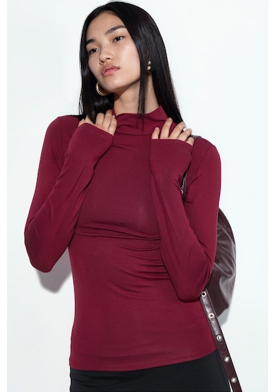 Hiccup Busem Slim Fit Yarım Balıkçı Yaka Bluz Bordo - Kırmızı
