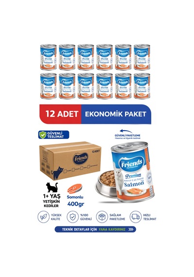 Premium Somonlu Yetişkin Kedi Konservesi 400 Gr X 12 Adet Ekonomik Paket Yaş Mama