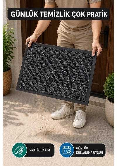 Gri Dış Mekan 40 X 60 Cm Kapı Önü Paspas Kaydırmaz Taban Nem Alıcı Kir Tutucu Ev Giriş Paspası