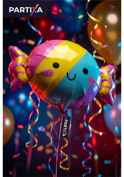 Şeker Figürlü Pastel Folyo Balon Doğum Günü Parti Süsleme Renkli Dekorasyon Balonu Çok Renkli