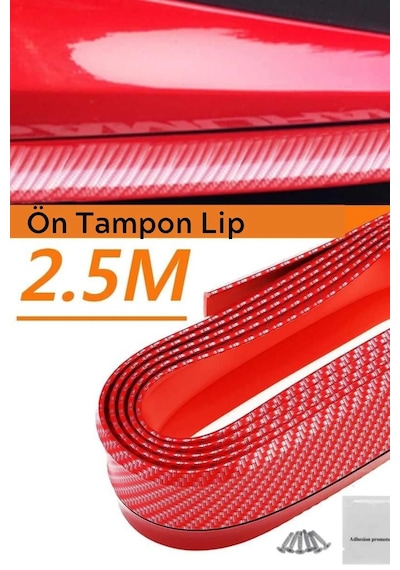 Kırmızı Renkli 2,5 Metre Araba Oto Ön Tampon Koruyucu Kauçuk Pratik Tampon Şerit Bant Döşeme Belirtilmemis