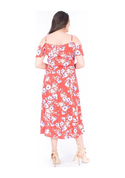 Myline Kolları Volanlı Elbise-589 Kırmızı
