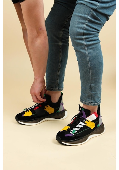 Guja Renk Garnili Triko Unisex Spor Ayakkabı Siyah-siyah Siyah