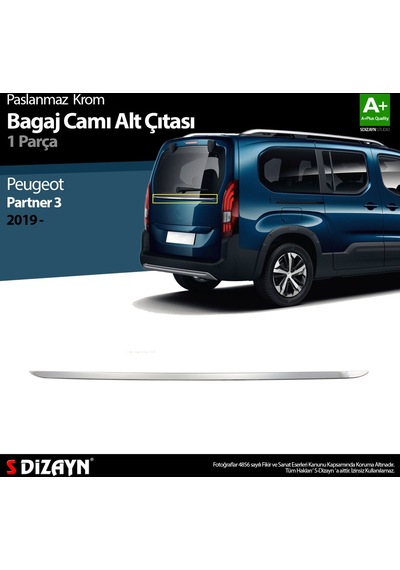 S-Dizayn  Peugeot Partner 3 Krom Bagaj Camı Alt Çıtası 2019 Üzeri