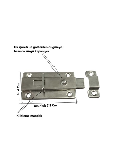 Paslanmaz Çelik Otomatik Sürgü Güvenlik Kapı Sürgüsü 7,5 Cm