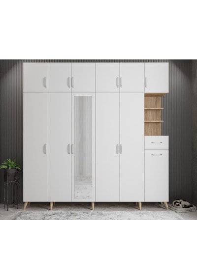 Açelya Portmanto Vestiyer Meşe Beyaz  M9-208 cm