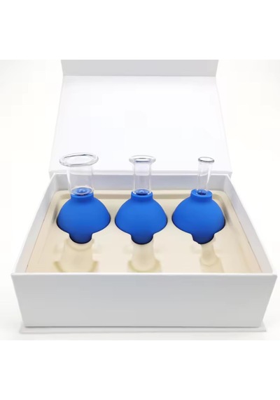 Silikon Vakumlu Cam Yüz Masaj Kupası 3'lü Set Mavi Renk