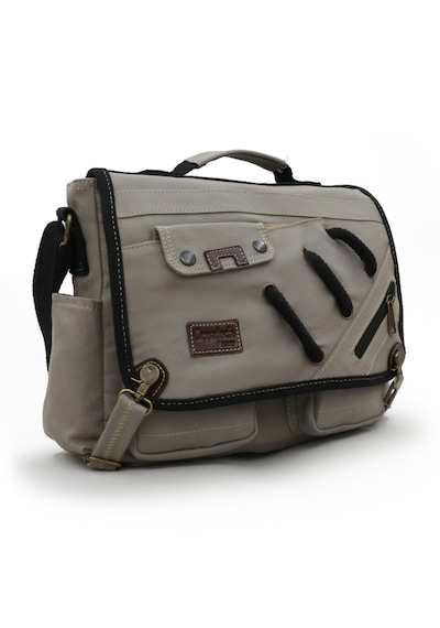 Cappadocia Vintage 4017 Açık Gri 14" Laptop Kanvas Postacı Okul Çantası Unisex Kilitli Çok Cepli Omuz Askılı Açık Gri