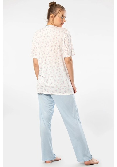 Türen 3369 Kadın Büyük Beden Kısa Kollu Pijama Takım-mavi Çok Renkli