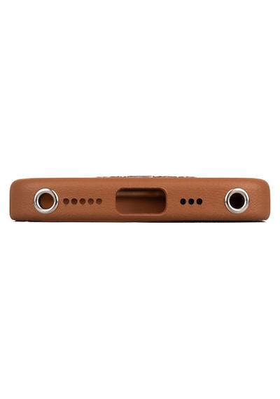 Apple Uyumlu iPhone 16 Pro Max Kılıf Magsafe Standlı Suni Deri Pynana Dancing Circle Serisi Kahverengi