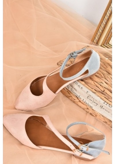 Fox Shoes Pudra/Mavi Süet Kadın Babet D726016902 Mavi