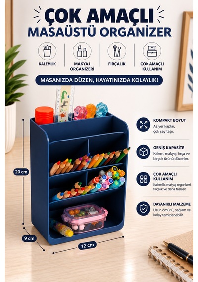 Masa Üstü Çok Amaçlı Organizer / İstediğiniz Renkte Üretim Lacivert