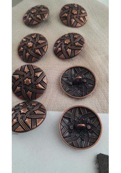 Antık Bakır Metal Düğme 25 Mm 8 Adet