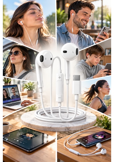 Usb-c Type-c Kablolu Kulak İçi Kulaklık Mikrofonlu, Çağrı Kontrollü, Yüksek Ses Kalitesi, 1.2 Metre Kablo Kablolu Kulakiçi