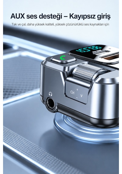 Bluetooth 5.3 Fm Transmitter Araç Çakmaklık Şarj Cihazı Pd 20w Type-c Usb Hızlı Şarj Aux Eller Serbest Konuşma Dijital Voltaj Göstergeli