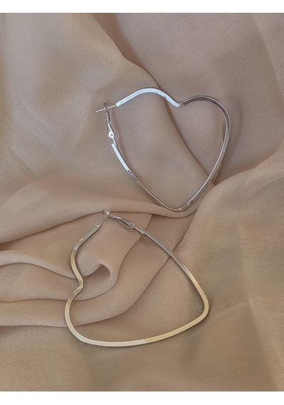 Kalp Model Halka Silver Renk Çelik Küpe 6cm Gümüş
