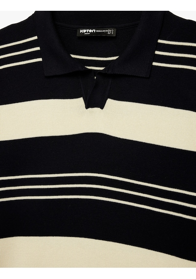Koton Regular Fit Polo Yaka Çizgili Kısa Kollu Triko Tişört Ekru Çizgili 6sam70045ht