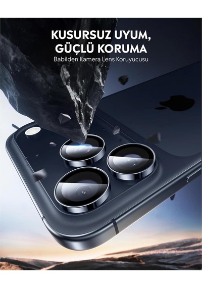 İphone 17 Pro / 17 Pro Max İle Uyumlu Safir Lens Koruyucu Ultra Dayanıklı Kolay Kurulum Aparatlı Parmak İzi Bırakmayan Yansıma Önleyici Kamera Lensi Koruma Koyu Mavi