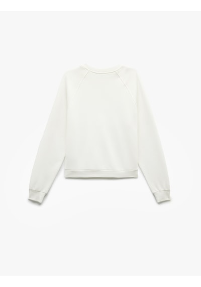Koton Şardonlu Uzun Kollu Bisiklet Yaka Basic Oversize Sweatshirt Ekru 6wal10129ık Ekru