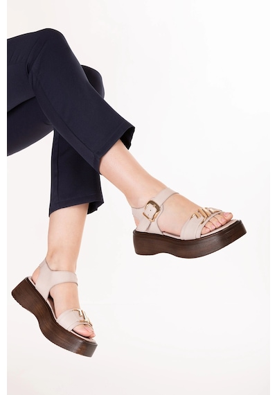 Gondol Hakiki Deri Platform Taban Sandalet Pkr.2401 Buz Gri