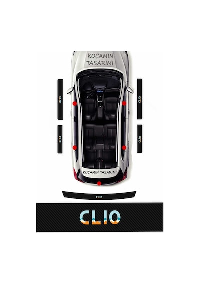 Karbon Kaplama Renault Clio Kapı Eşiği Koruyucu Seti 5 Parça Şık Renkli Baskı