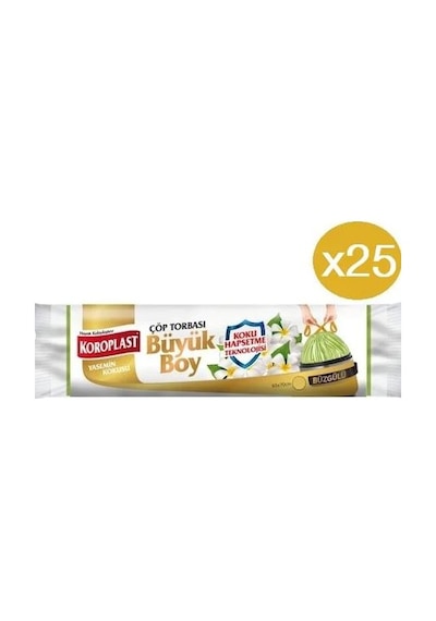 Koroplast Büzgülü Yasemin Kokulu Büyük Boy Çöp Torbası 25 Adet Yeşil 65 x 70 CM