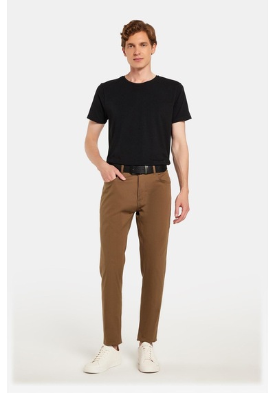 Tudors Erkek Regular Fit Rahat Kesim Mevsimlik Kanvas Kahverengi Pantolon-34477 Kahverengi