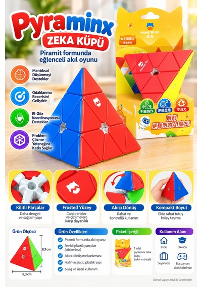 Gan Pyraminx Zeka Küpü Piramit Akıl Oyunu Hız Küpü Stickerless Eğitici Bulmaca