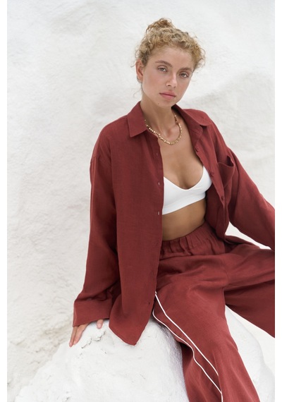 Mai Collection Mai Studios Co. Orchidea Oversize Kiremit Keten Gömlek Takım Kiremit