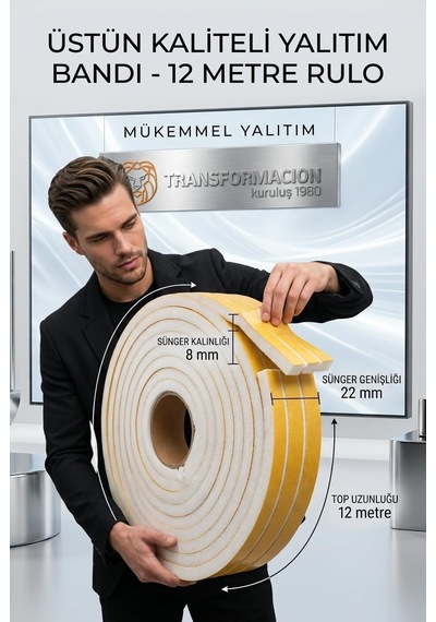 Tr 12 Metre Bölünebilir Kapı Pencere İzolasyon Süngeri 22x8 Mm Yapışkanlı Yalıtım Bandı 723807