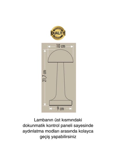 Premium Şarjlı Dokunmatik Masa Lambası 3 Renk Ayarlanabiir Parlaklık Abajur Ambians Dekoratif Klasik Diğer