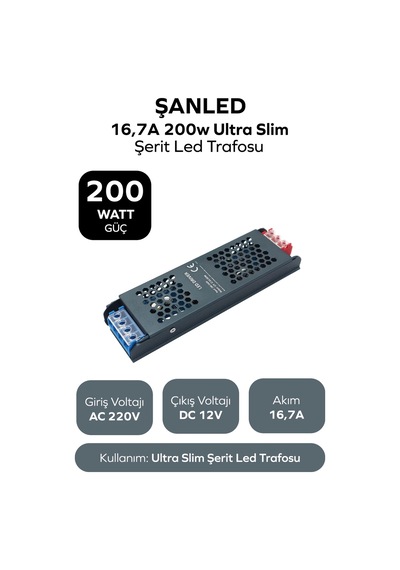 200w 16,7a Ultra Slim Şerit Led Trafosu 16.5 Amper