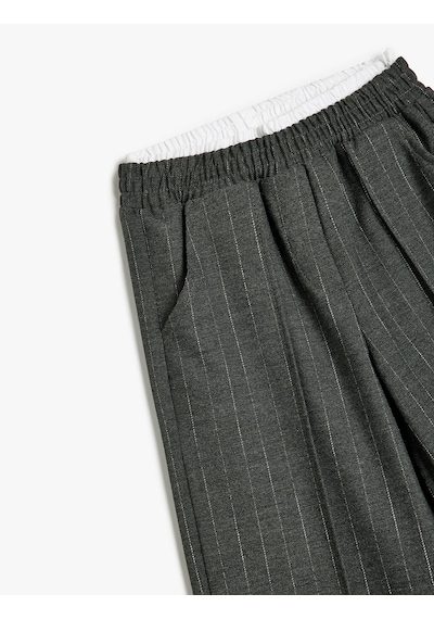 Koton Beli Lastikli Çizgili Bol Paça Pantolon Gri Çizgili 5skg40078aw Gri Çizgili Gri