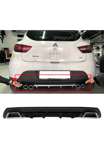 Renault Clio Mk4 Siyah Difüzör Çiftli Kare Egzoz Görünümlü D Tip Difizör 2012-2019