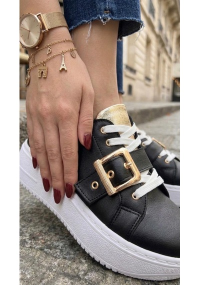 Marina Rosse Lusi Kemer Gold Detaylı Günlük Ortopedik Sneaker Siyah