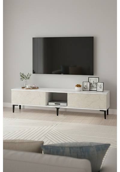 Tsa1599bt Aplos Tv Sehpası Beyaz-traverten 150cm Beyaz - Traverten