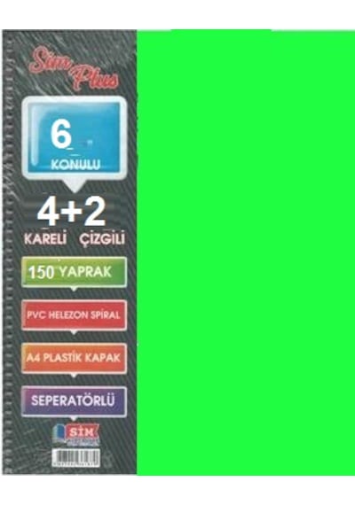 Sımplus A4 4+2 150 Yp Plastik Kapak Ayraçlı Defter Yeşil