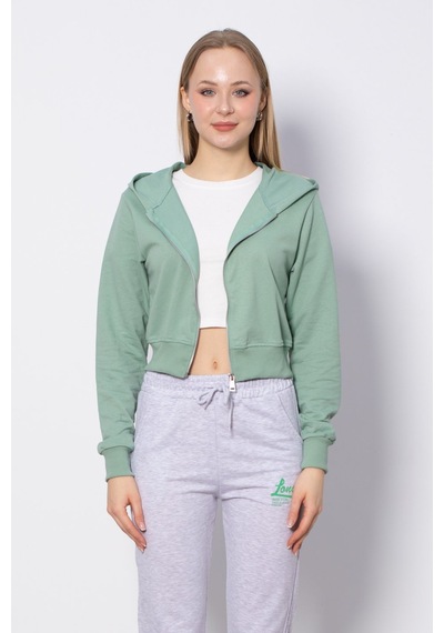 Barrels And Oil Kapüşonlu Kısa Sweatshirt - Çağla-Çağla Yeşil