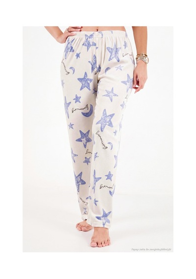Lela Desenli Yumuşak Dokulu Uzun Kollu Pijama Takımı Kadın Pijama Takımı 65750155 Krem