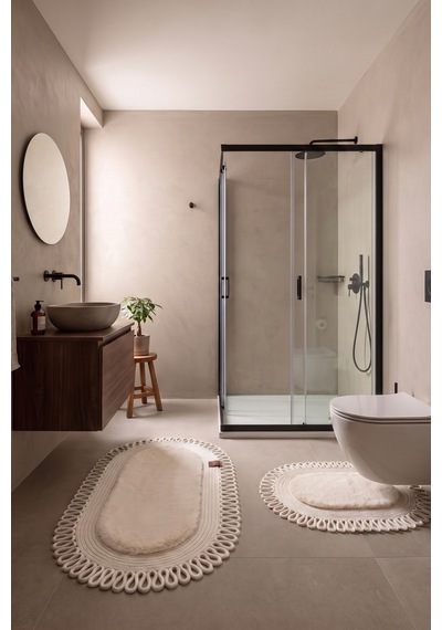 Banyo Paspası Takımı 60x100+40x60 Cm Dış Trikot Bej & Krem