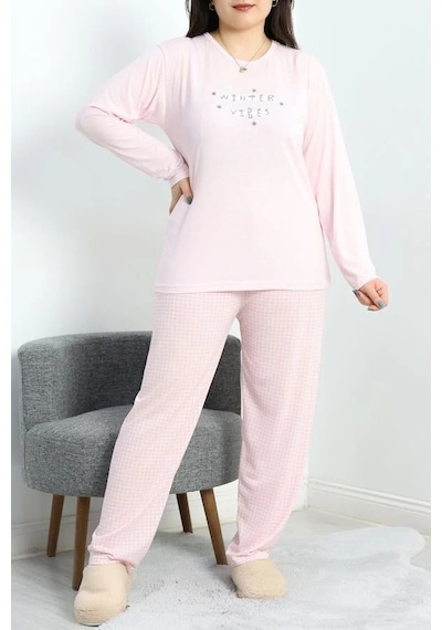 Seka Store Seka Viskon Büyük Beden Pijama Takımı Pudra - 50727.1049. Çok Renkli