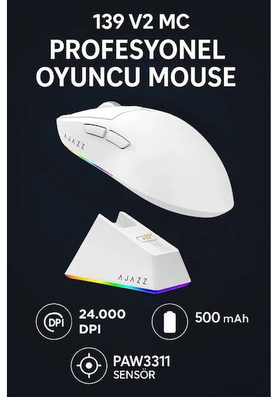 Aj139 V2 Mc 24.000 Dpı Paw3311 Ultra Hafif 3 Modlu Oyuncu Mouse - 500mah Batarya Diğer