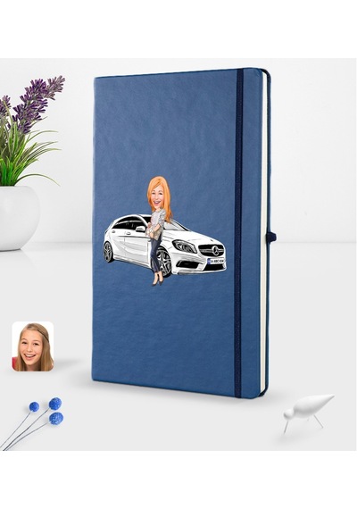 Kişiye Özel Plakalı Kadın Mercedes A180 Karikatürlü Lacivert Term N11.1784